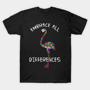 Embrace Differences Puzzle Flamingo Autism Awareness T-Shirt